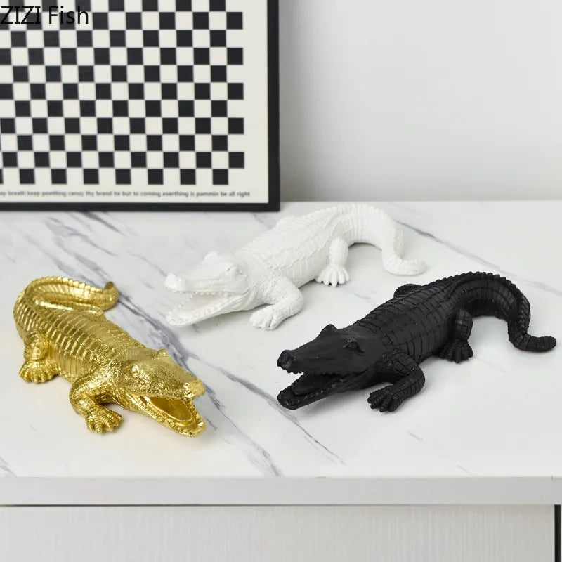 Afralia™ Crocodile Resin Sculpture Desk Decoration: Creative Ornaments for Aesthetic Home Decor