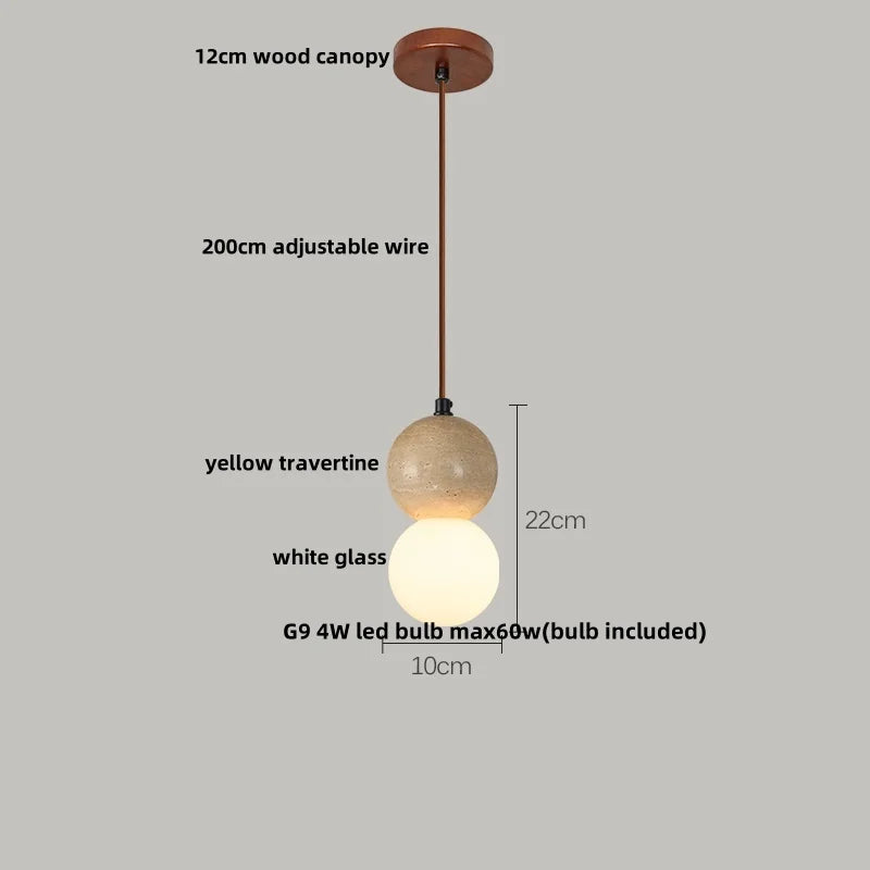 Afralia™ Wood Canopy LED Pendant Lights Japanese Style Globe Travertine Hang Lamp