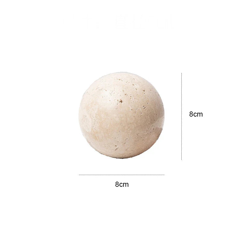 Afralia™ Marble Stone Ball Decor Table Shelf Vintage Travertine Sphere Sculpture