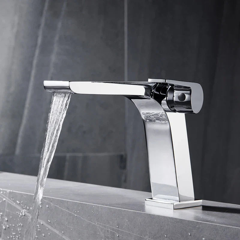 Afralia™ Waterfall Basin Faucet: Brass Hot Cold Mixer Tap Single Handle Chrome Sink