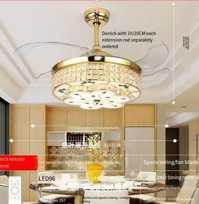 Afralia™ Modern Crystal Ceiling Fan with Remote Control - 42inch