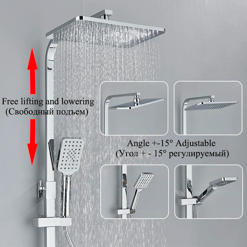 Afralia™ Stainless Steel Shower Faucet Set, Rotatable Bathtub Mixer, Lift and Lower Shower Tap