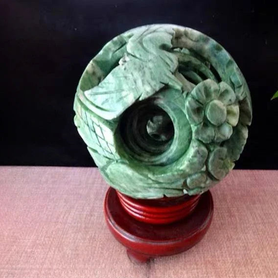 Afralia™ Jade & Stone Dragon Phoenix Ball Set Feng Shui Decor