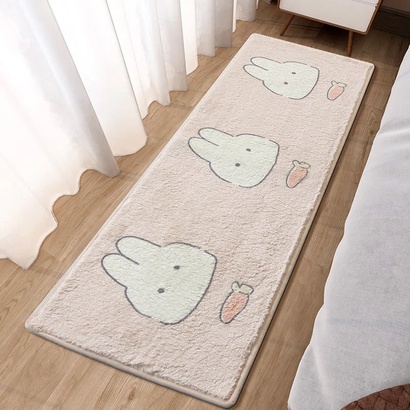 Afralia™ Lovely Rabbit Pink Bedside Rug for Girls Children Bed Room