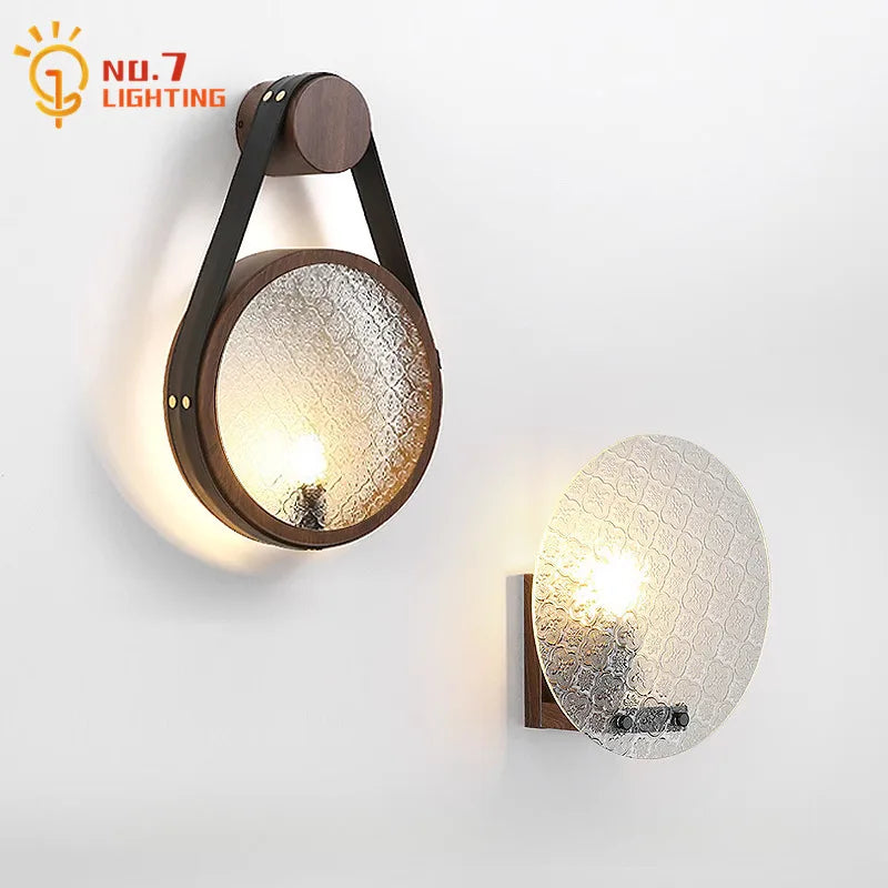 Afralia™ Medieval Walnut/black LED Wall Lamp for Bedroom and Living Room