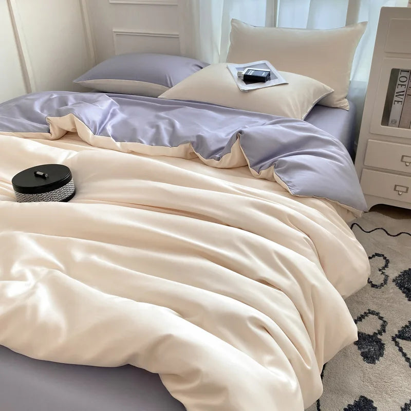 Afralia™ Silky Rayon Bedding Set: Solid Color Duvet, Fitted Sheet, Pillowcase - Queen King Size