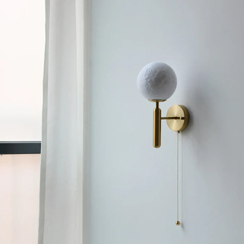 Afralia™ Moon LED Wall Lamp with Pull Chain Switch and Copper Base