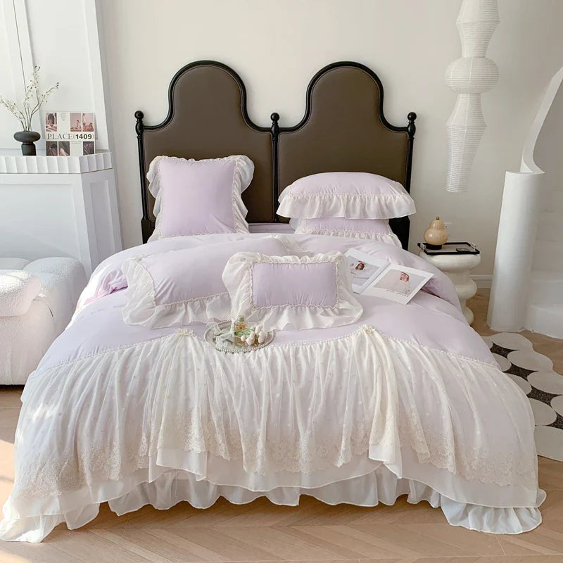 Afralia™ French Princess Wedding Bedding Set, Cozy Queen King Size Duvet Cover, Bed Sheet