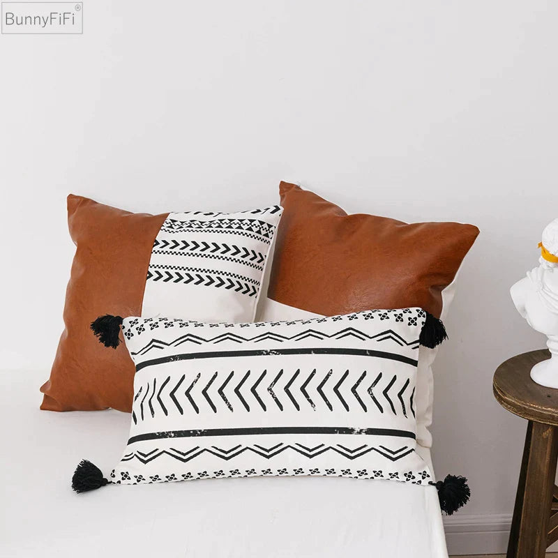 Afralia™ Modern Brown Faux Leather Cushion Cover for Home Decoration