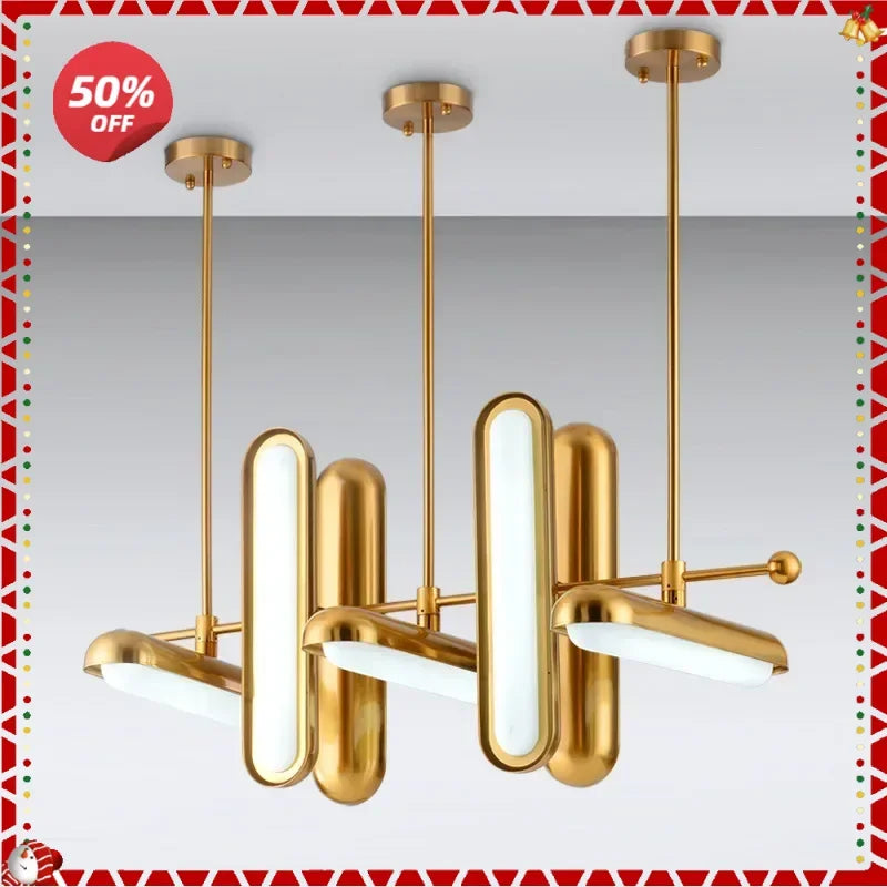 Afralia™ Golden Art Deco Iron Glass Chandelier Lighting for Dinning Room