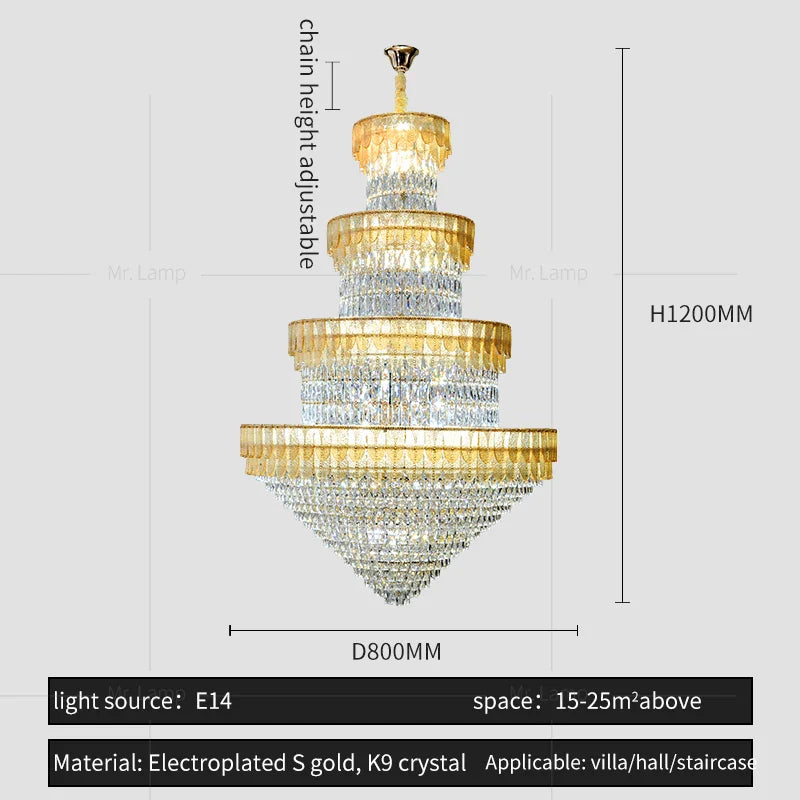 Afralia™ European Duplex Villa Crystal Chandelier Loft LED Light