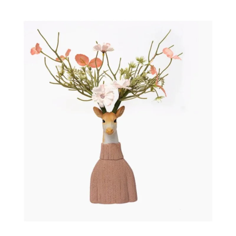 Afralia™ Cartoon Deer Vase Resin Handicraft, Home Decoration, Animal Sculpture
