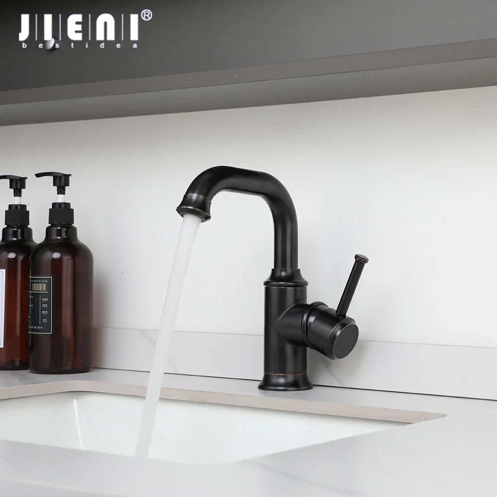 Afralia™ Special Shape Bathroom Faucet Black Finish Single Handle Hot Cold Mixer Taps