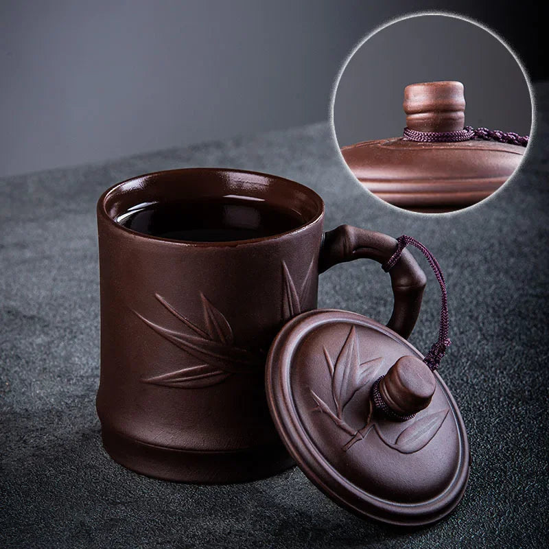 Afralia™ Retro Yixing Tea Cup with Lid, 400ml Purple Clay Mug, Traditional Chinese Teaware