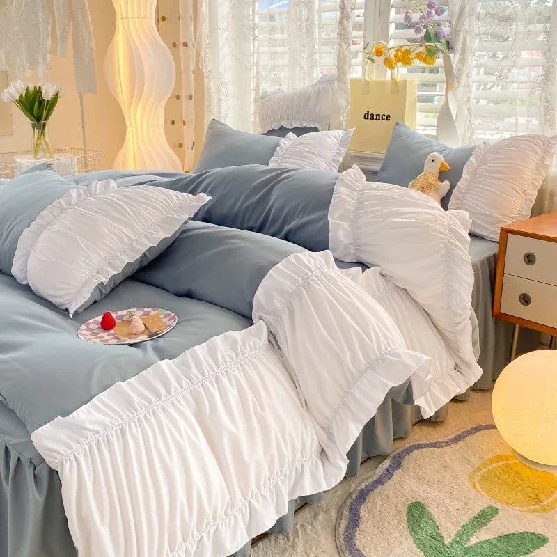 Afralia™ Lace Trim Solid Cotton Bedding Set - Queen/King/Double/Single Sizes