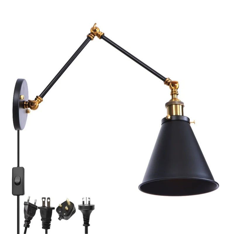Afralia™ Retro LED Swing Arm Wall Sconce Black Industrial Vintage Lamp