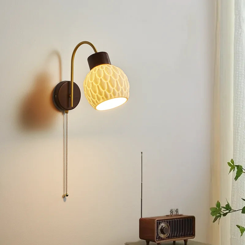 Afralia™ Ceramic Wood LED Wall Lights Modern Bedside Lamp for Home Decor