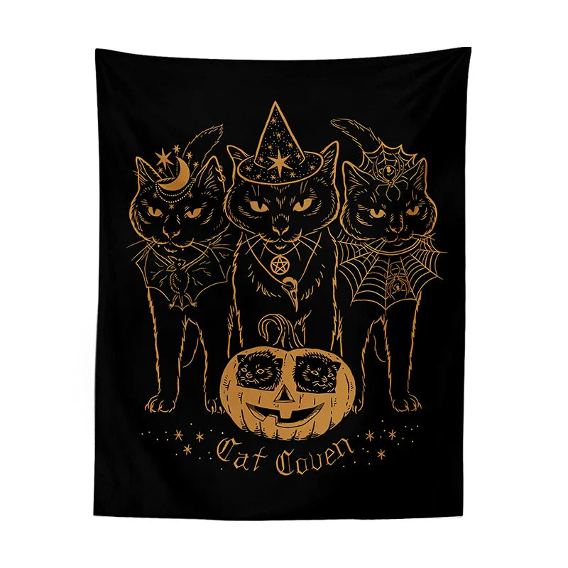 Afralia™ Cat Coven Witchcraft Tapestry Wall Hanging - Mysterious Black Decor Tapestries