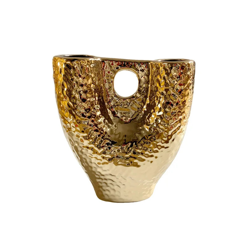 Afralia™ Gold Vase with Hollow Branches - Ceramic Home Decor Accessory