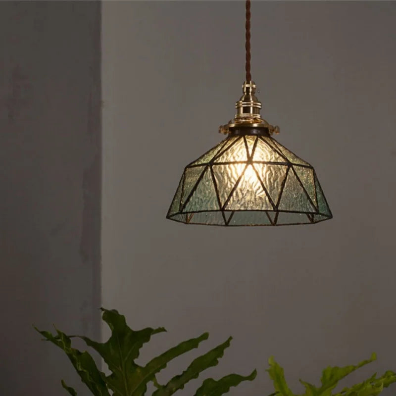 Afralia™ Tiffany Brass Pendent Light Glass LED Cafe Bedroom Living Room Loft Bar