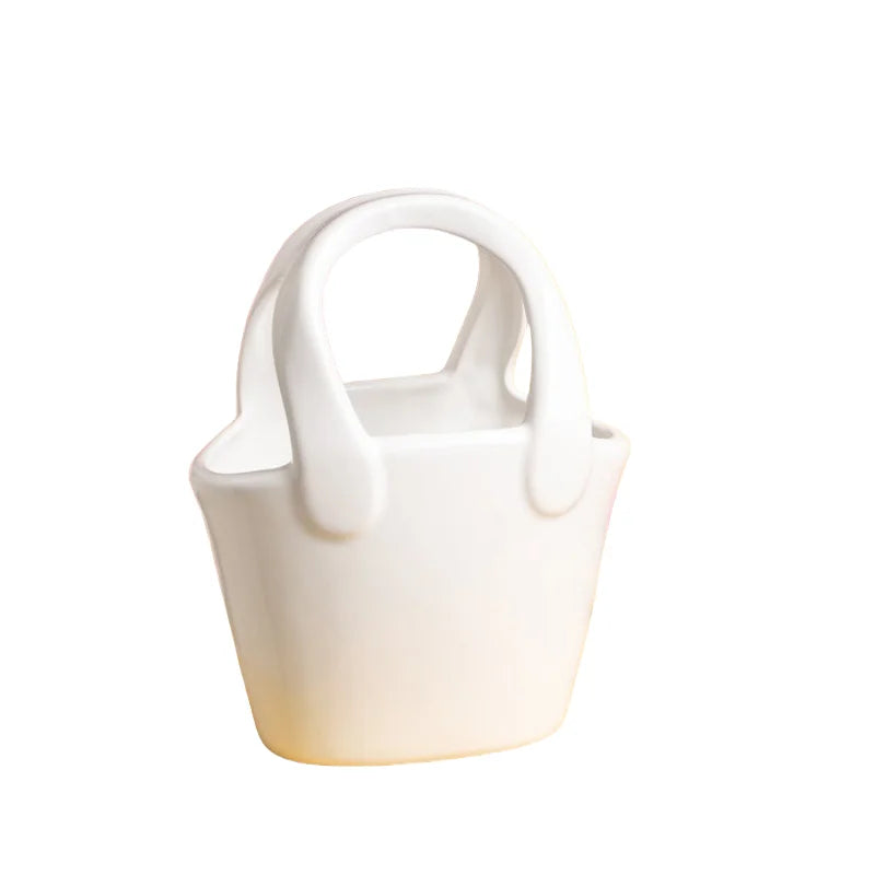 Afralia™ Ceramic Vase Handbag Terrarium Home Decoration Flower Arrangement Accessories