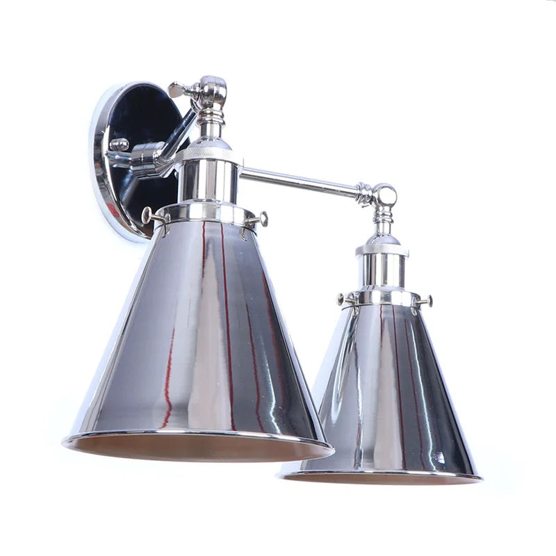 Afralia™ Loft Plug-in LED Wall Lamps Industrial Silver Vintage 2 Heads Lighting