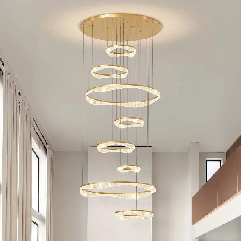 Afralia™ Modern LED Ring Stairs Pendant Chandeliers for Living & Dining Room Lighting