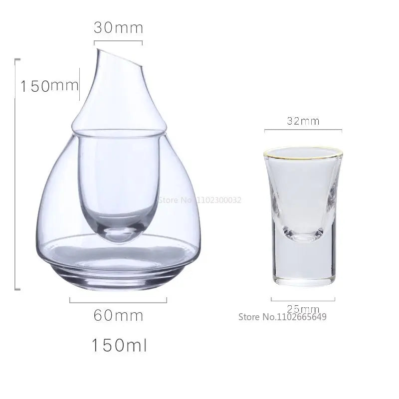 Afralia™ Japanese Style Glass Wine Bottle & Cup Set with Wine Warmer