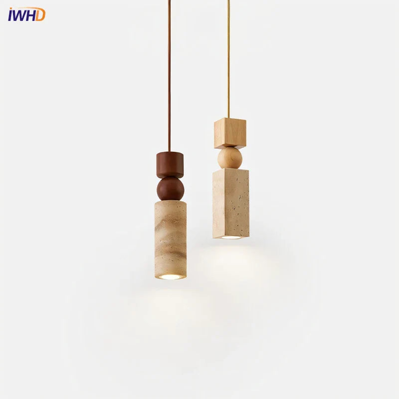 Afralia™ LED Yellow Travertine Hanging Lamp for Home Decor and Lighting Fixtures