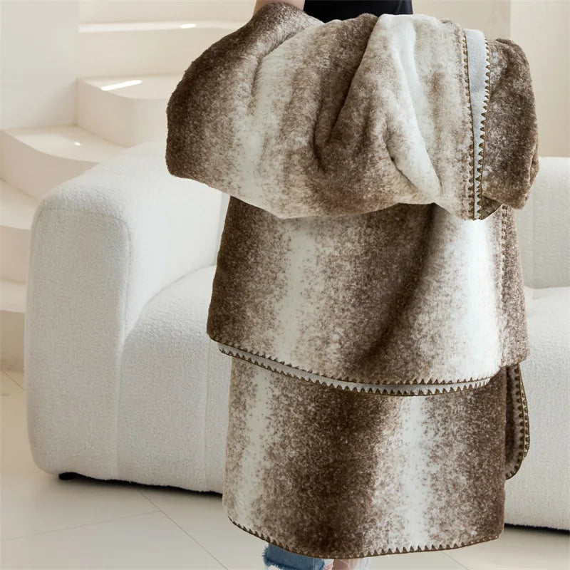 Afralia™ Plush Striped Nap Blanket - Luxury Soft Single Bed Sofa Comfort Blanket