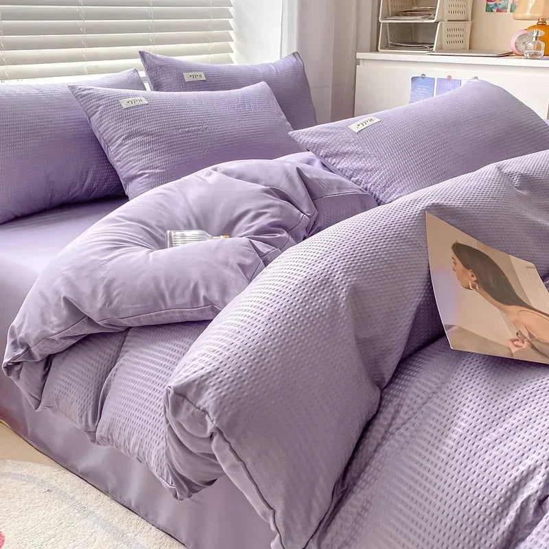 Afralia™ Simple Waffle Bedding Set Single Double Size AB Double-sided Duvet Cover