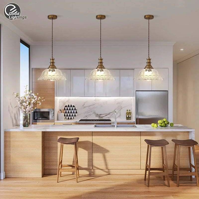 Afralia™ Brass Glass Pendant Chandelier for Kitchen Bar Bedroom Hallway