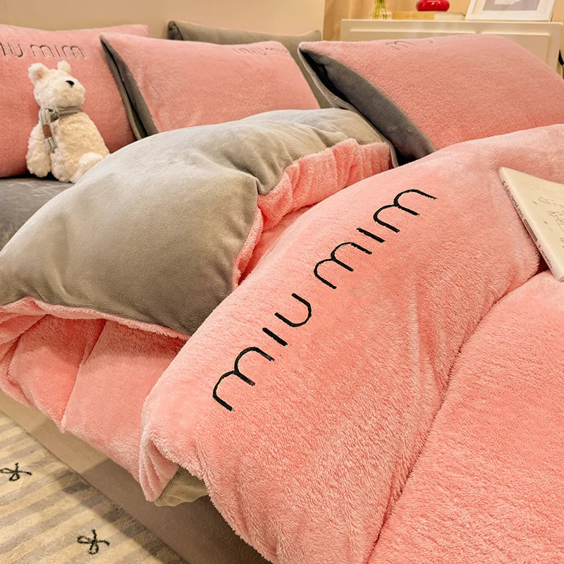 Afralia™ Snowflake Embroidery Single Quilt Cover | Thick & Warm | Solid Color | Autumn/Winter Bedding