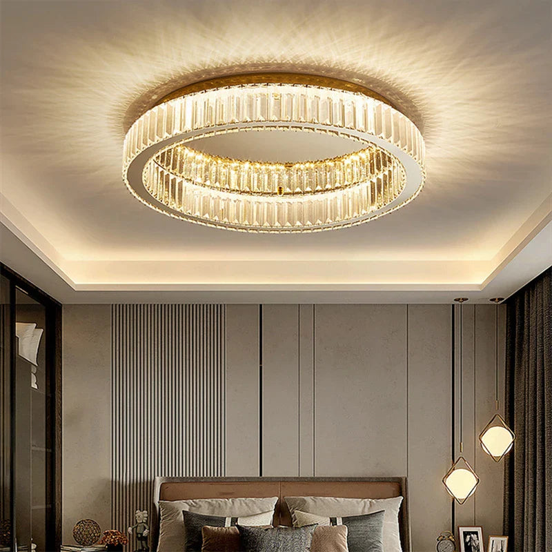 Afralia™ Crystal LED Chrome Ceiling Light Stainless Steel Art Lighting
