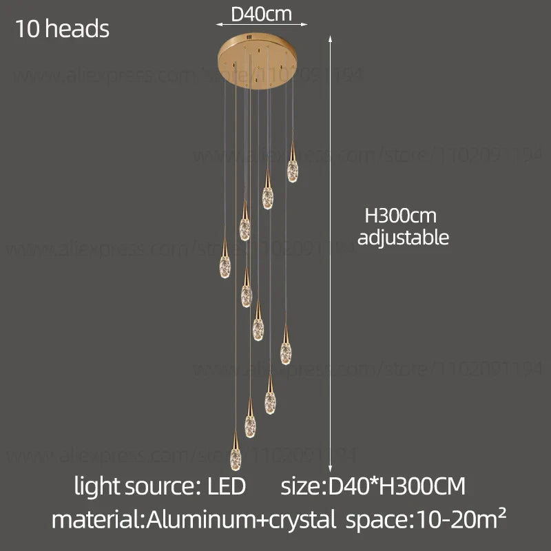 Afralia™ Modern Crystal Chandelier for Villa High Living Room, LED Ceiling Light