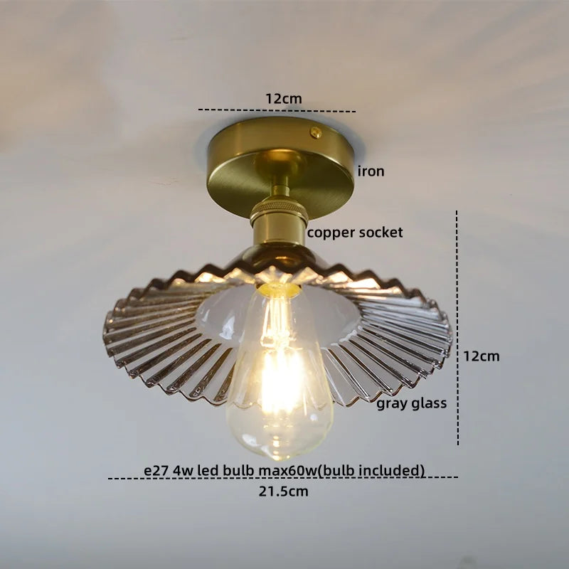 Afralia™ Amber Glass LED Ceiling Lights Modern Home Lighting Copper Socket