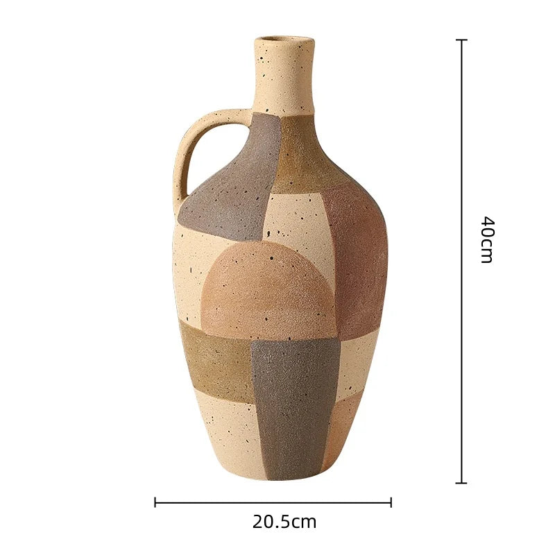 Afralia™ Checkered Color-blocked Ceramic Vase with Geometric Handle