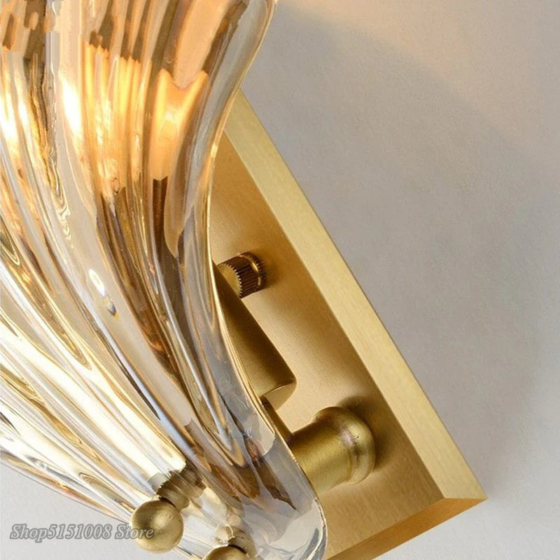 Afralia™ Modern Sea Shell Glass LED Wall Lamp for Indoor Lighting in Bedroom and Dining Room