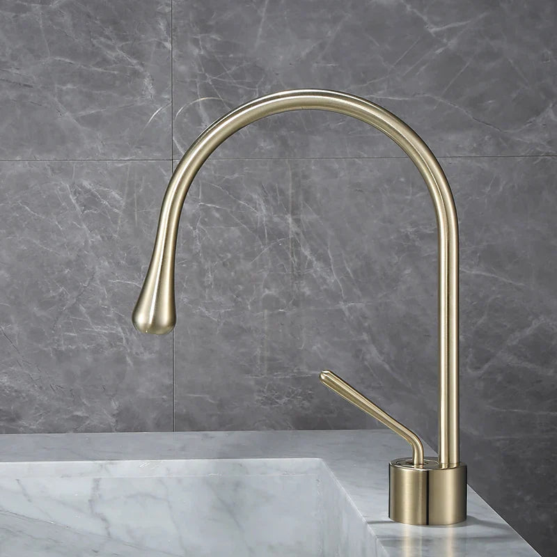 Afralia™ Brushed Gold Basin Faucet Hot Cold Black Sink Kitchen Swivel Water Crane