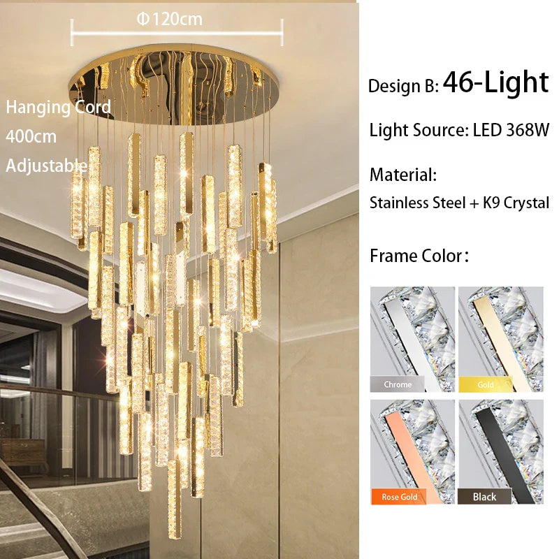 Afralia™ Large Crystal Luxury Chandelier for Living Room Dining Hall Stair Suspension
