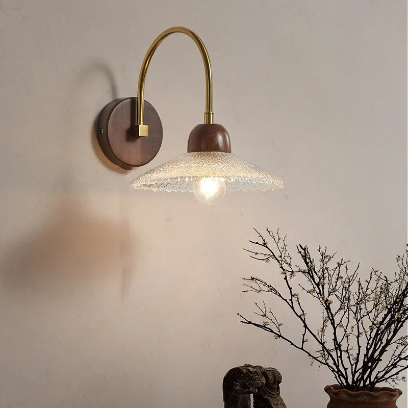 Afralia™ Modern Wood Glass LED Wall Light for Bedroom Living Room Corridor