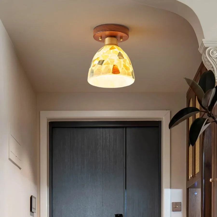 Afralia™ Shell Tiffany Glass Canopy LED Ceiling Light