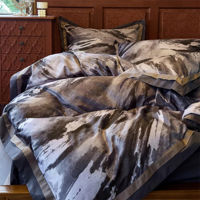 Afralia™ Vintage Digital Bedding Set 1000TC Egyptian Cotton Duvet Cover Set with Sheet & Pillowcases
