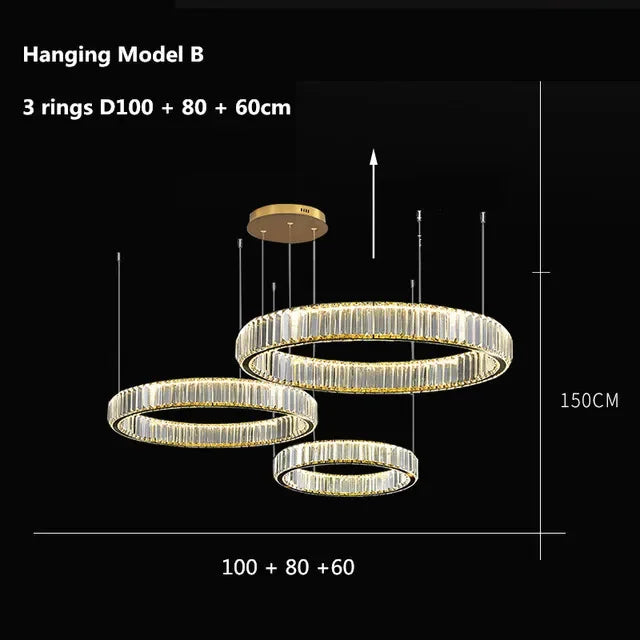 Afralia™ Crystal LED Chandelier Rings Pendant Lamp Luxury Villa Stair Decoration