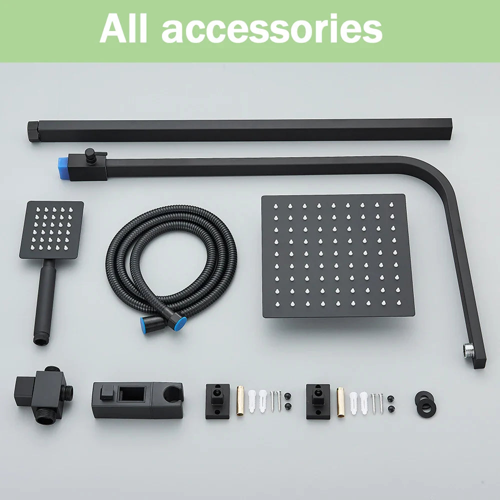 Afralia™ Matte Black Rainfall Shower Faucet Set, Wall Mount Single Cold Bathroom Mixer