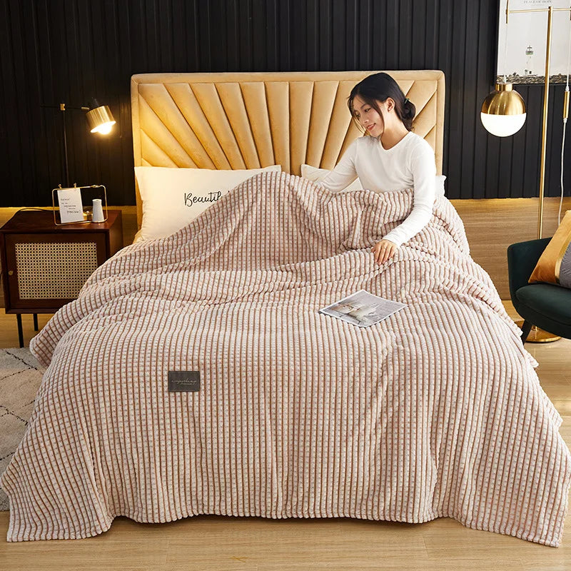 Afralia™ Plaid Double-Sided Coral Fleece Blanket for Bed or Sofa, Cozy Warmth