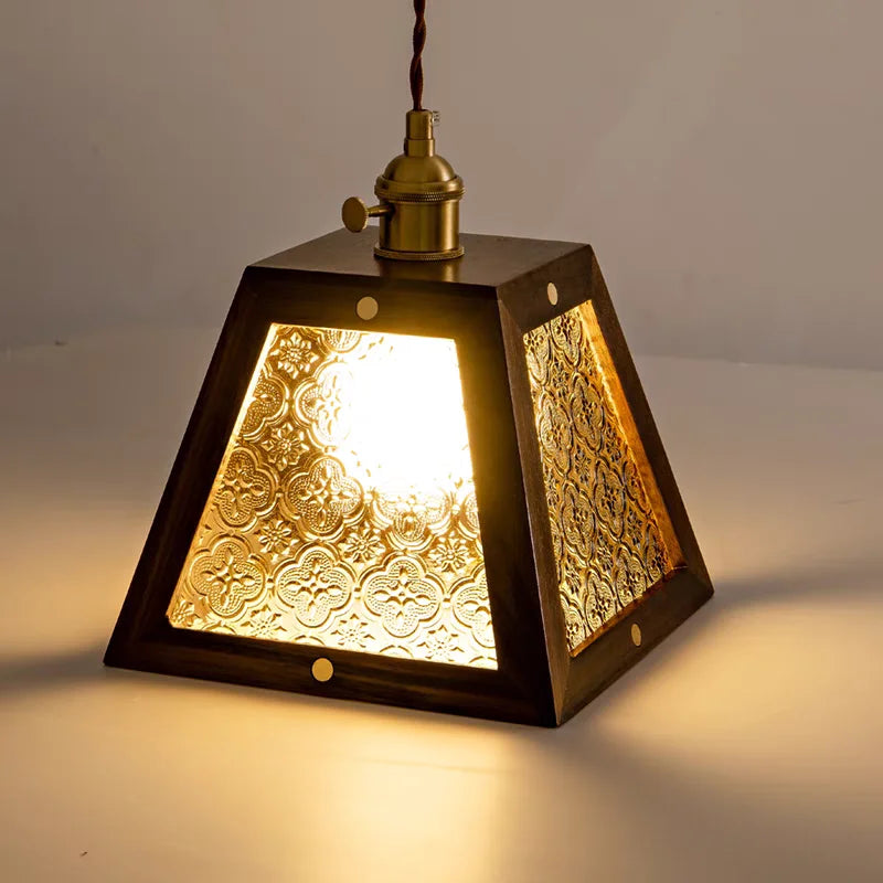 Afralia™ Walnut Wood LED Pendant Light Clear Glass Adjustable Loft Retro Style