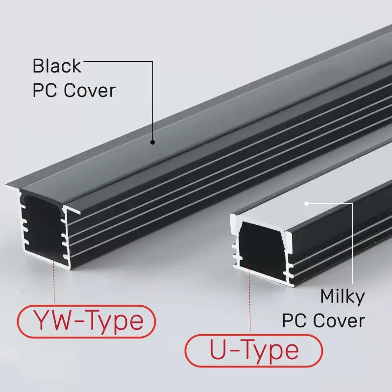 Afralia™ LED Aluminum Profile Recessed U/YW-Shape Hidden Channel Milky Cover Bar Strip Light