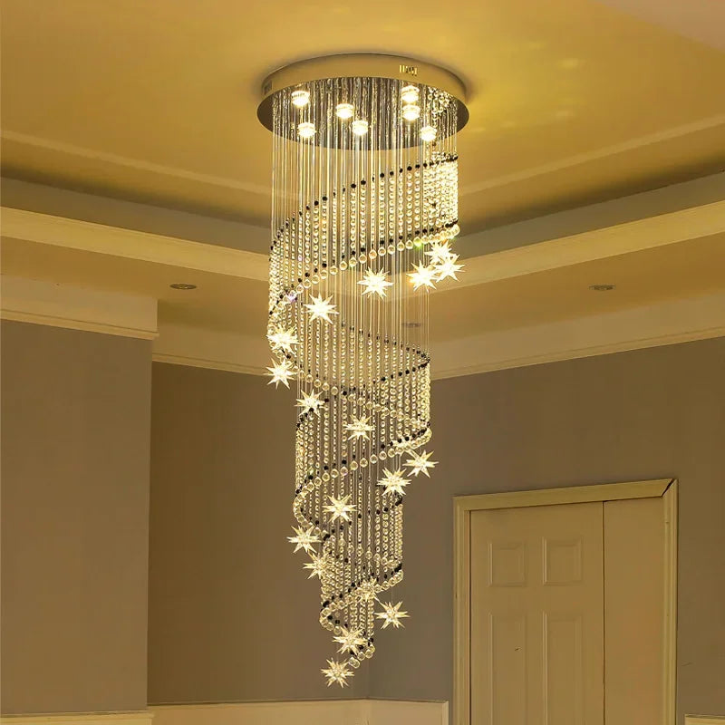 Afralia™ Modern Crystal Staircase Chandelier LED Hanging Light for Large Living Room