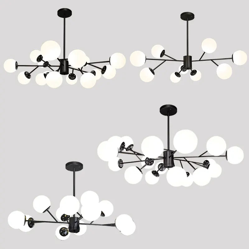 Afralia™ Nordic Black Glass Ball Ceiling Chandelier for Living Room Kitchen Bedroom Dining Home Décor